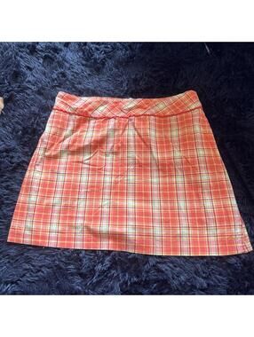 Vintage JN Apparel Plaid Skirt Size 10 Orange Pink Yellow Safety Shorts Preppy